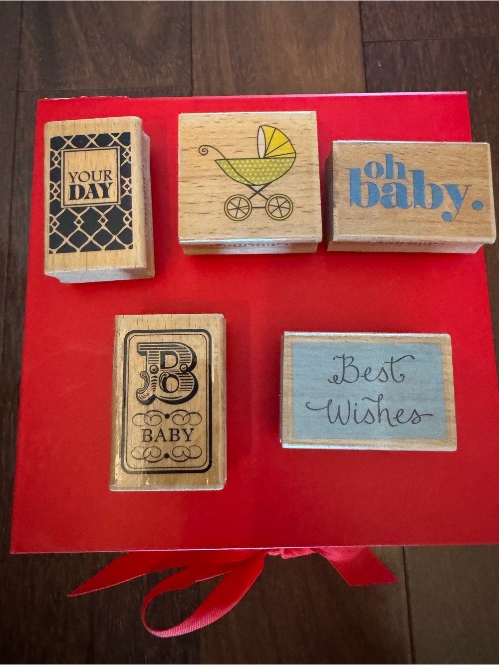 Baby-Themed Wooden Stamp Set in Blue and Natural Wood